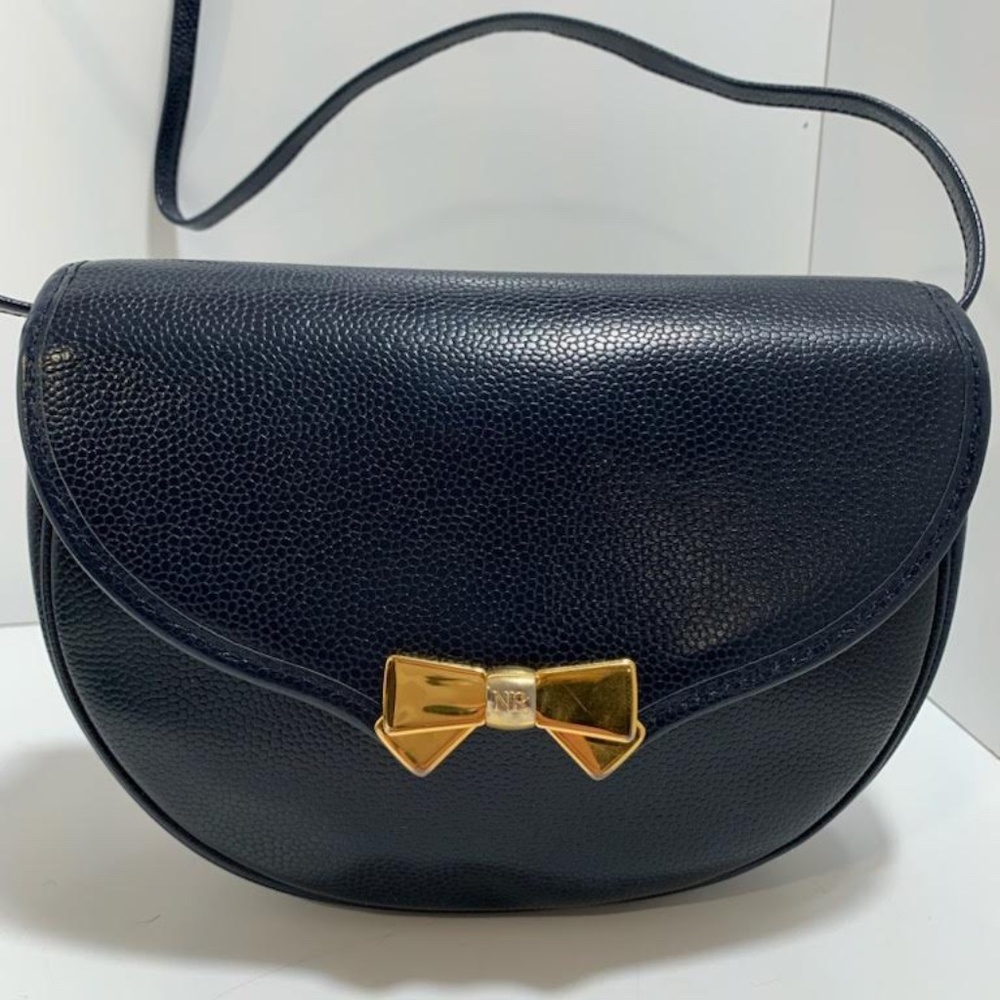 Vintage Nina Ricci bag, Peacock Blue leather crossbody, made in France